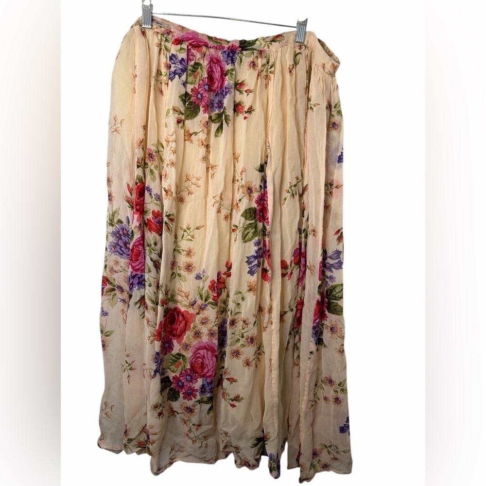 Lola P. Cream Floral Boho Maxi Skirt